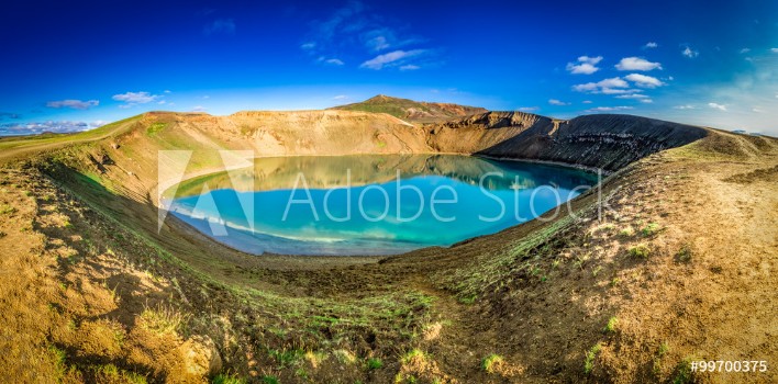 Picture of Panorama of blue lake in the crater of a volcano in Iceland